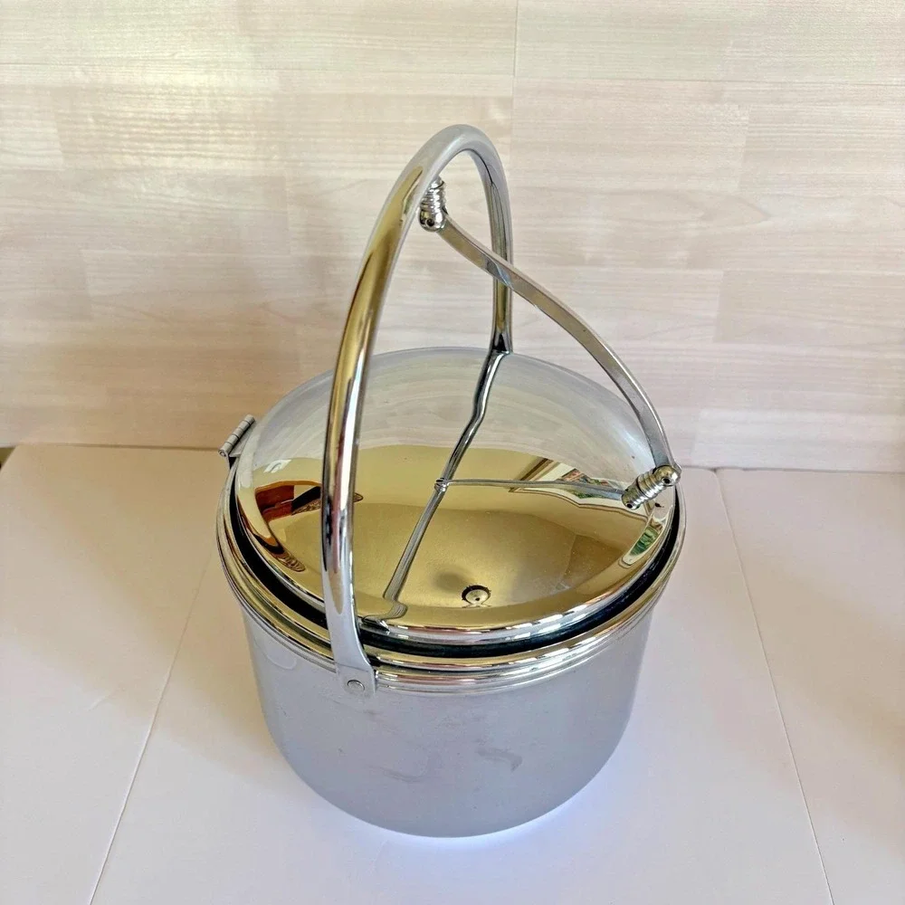 Vintage Keystoneware Pyrex Ice Bucket‎ Chrome Swing Handle Mid Century Barware